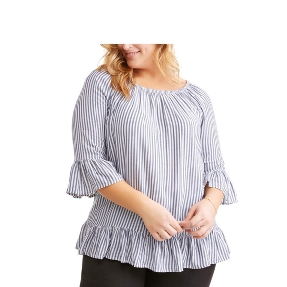 TERRA & SKY Women's plus size 2X Peplum Peasant stripe tunic top - Picture 1 of 13
